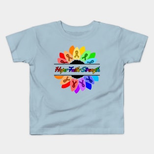 Rainbow Hope•Faith•Strength Sunflower Awareness Ribbon Kids T-Shirt